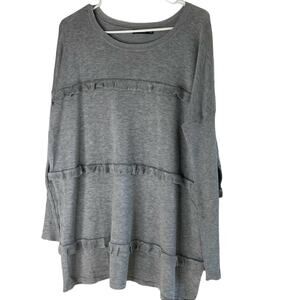 Women’s Solutions grey sweater ruffles size large NWOT